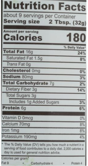 Nutrition Information - Crunchy Almond Butter