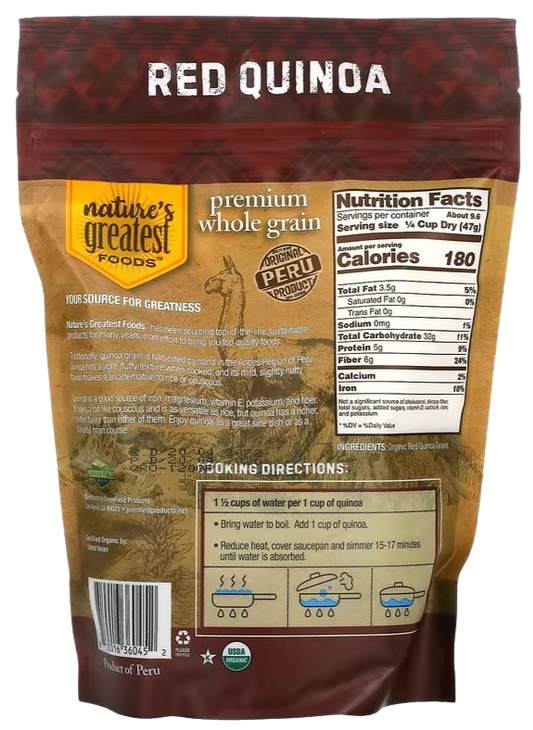 Nutrition Information - Organic Red Quinoa