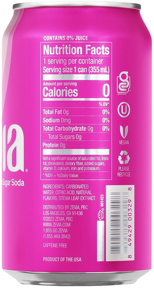 Nutrition Information - Strawberry Zero Sugar Soda (6 Pack)