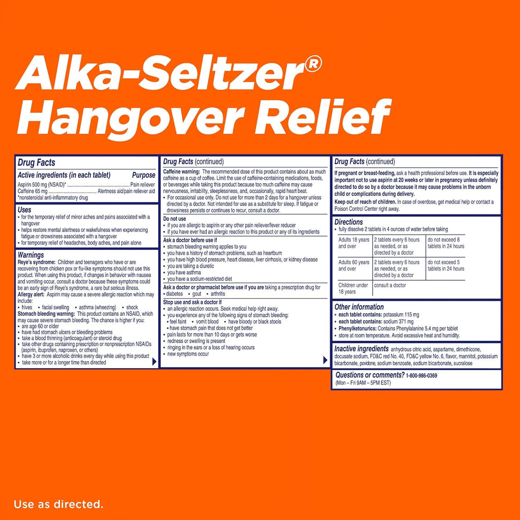 Alka-Seltzer Hangover Relief Tablets (4 CT) - Martie