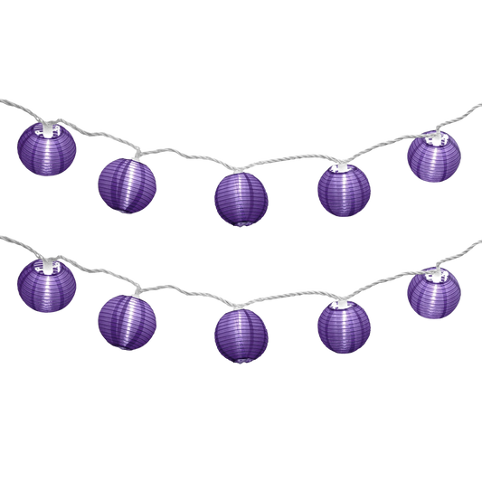 Electric String Lights with 10 Nylon Lanterns - Purple