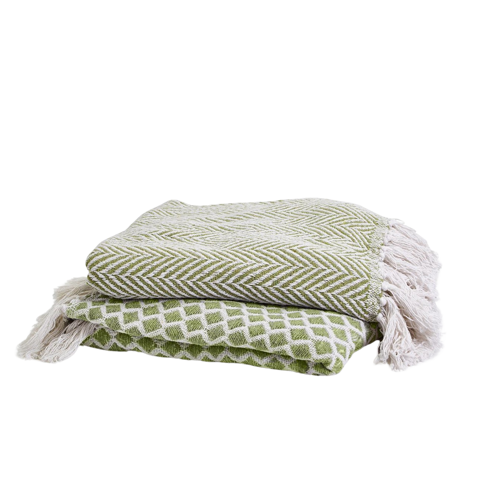 Two's Company Blankets, Countryside Comfort Green Throw with Fringe