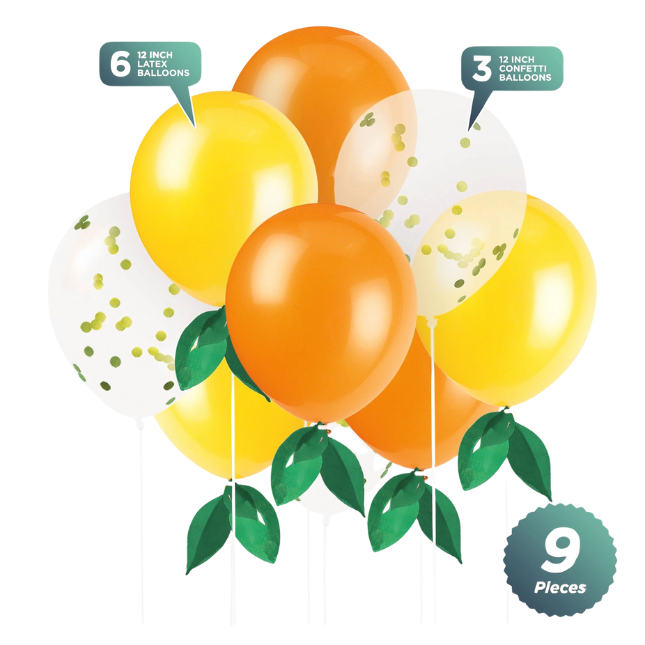 Citrus Fruit Solid & Confetti Filled Latex Balloon Bouquet Kit (9 CT)