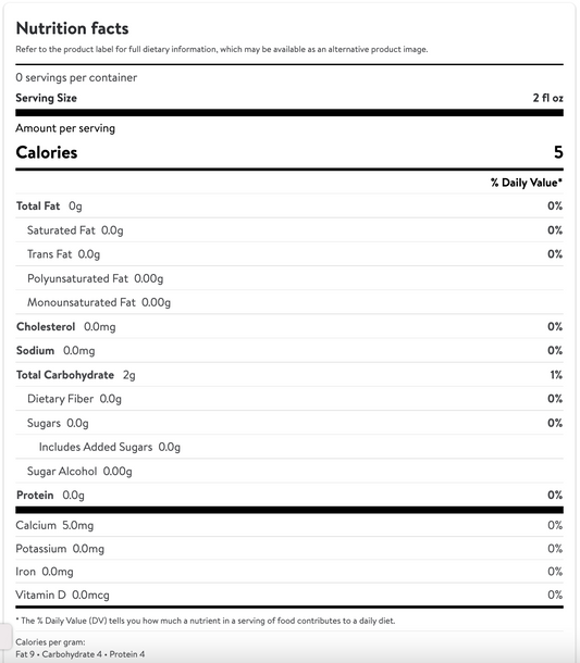 Nutrition Information - Organic Cold Brew Concentrate