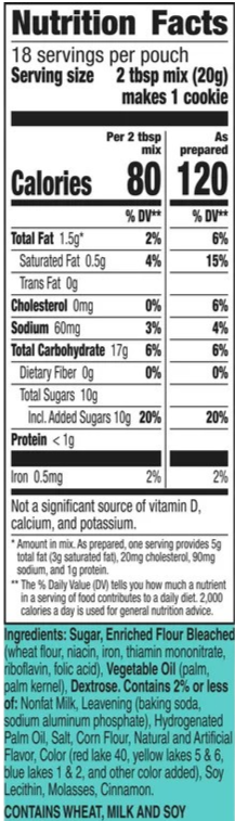 Nutrition Information - Rainbow & Marshmallow Sugar Cookie Mix