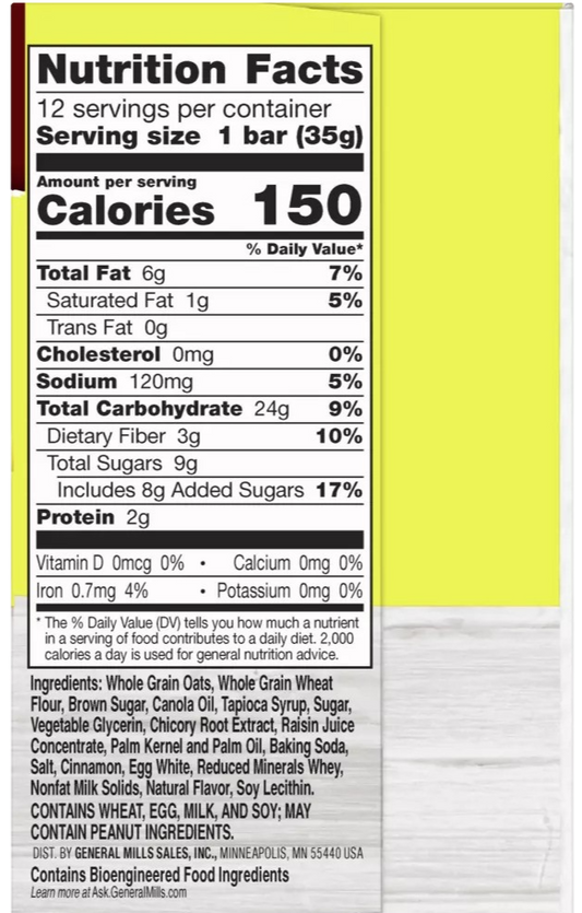 Nutrition Information - Cinnamon Brown Sugar Soft-baked Oatmeal Squares (6 CT)