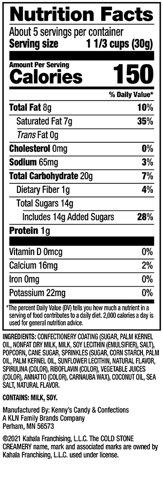 Nutrition Information - Cake Batter Popcorn