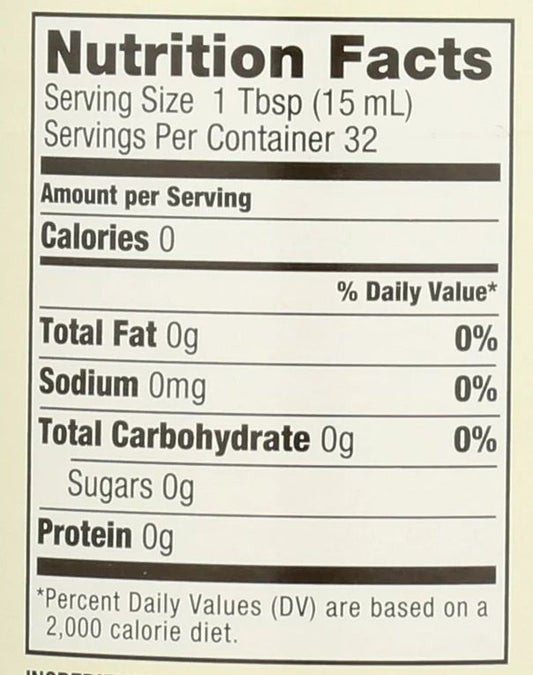 Nutrition Information - Organic Filtered Apple Cider Vinegar