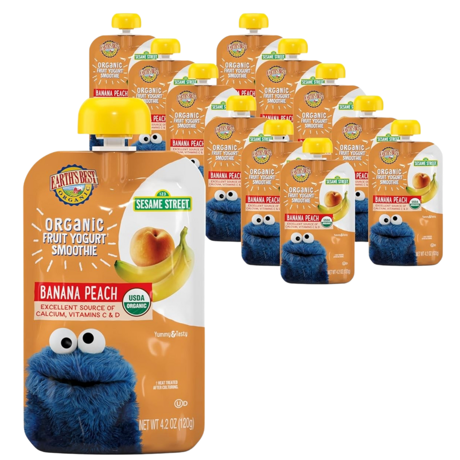 Organic Sesame Street Toddler Fruit Yogurt Smoothie - Peach Banana (12 Pack)