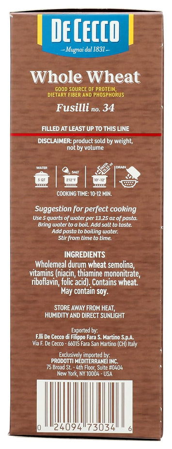 Fusilli No. 34 Whole Wheat Pasta