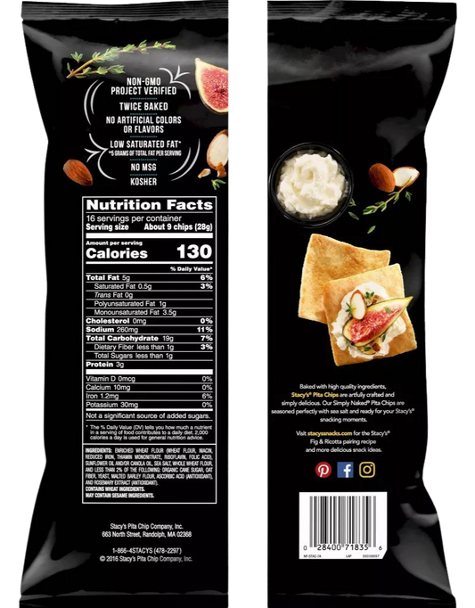 Nutrition Information - Sharing Size Naked Pita Chips