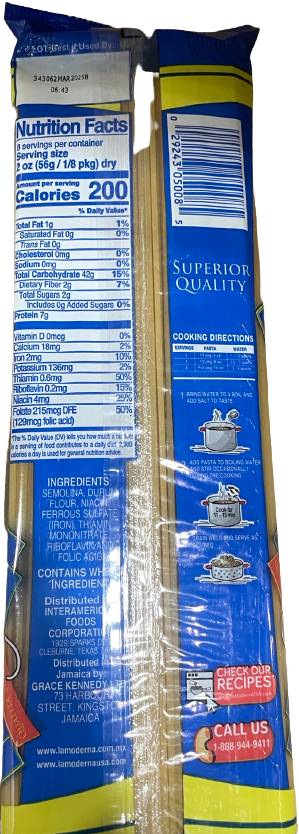 Nutrition Information - No. 8 Spaghetti