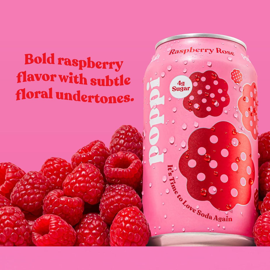 Pops Sip Raspberry Poppi Raspberry Rose Prebiotic Soda (4 Pack) – Martie