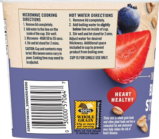 Blueberry Strawberry Instant Oatmeal Cups (12 Pack)