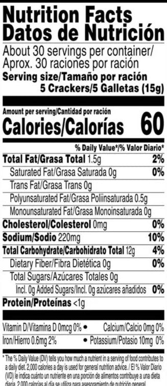 Nutrition Information - Zesta Original Saltine Crackers