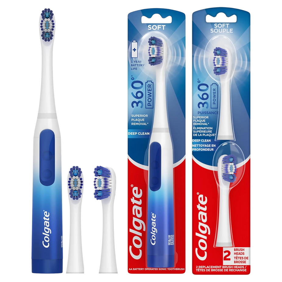 360 Floss Tip Sonic Powered Battery Toothbrush + 2 Floss Tip Refill Heads