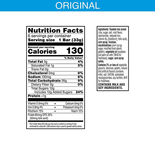 Nutrition Information - Rice Krispies Treats Original Homestyle Bars (6 CT)