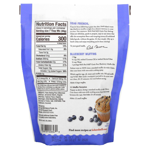 Nutrition Information - Grain Free Blueberry Muffin Mix