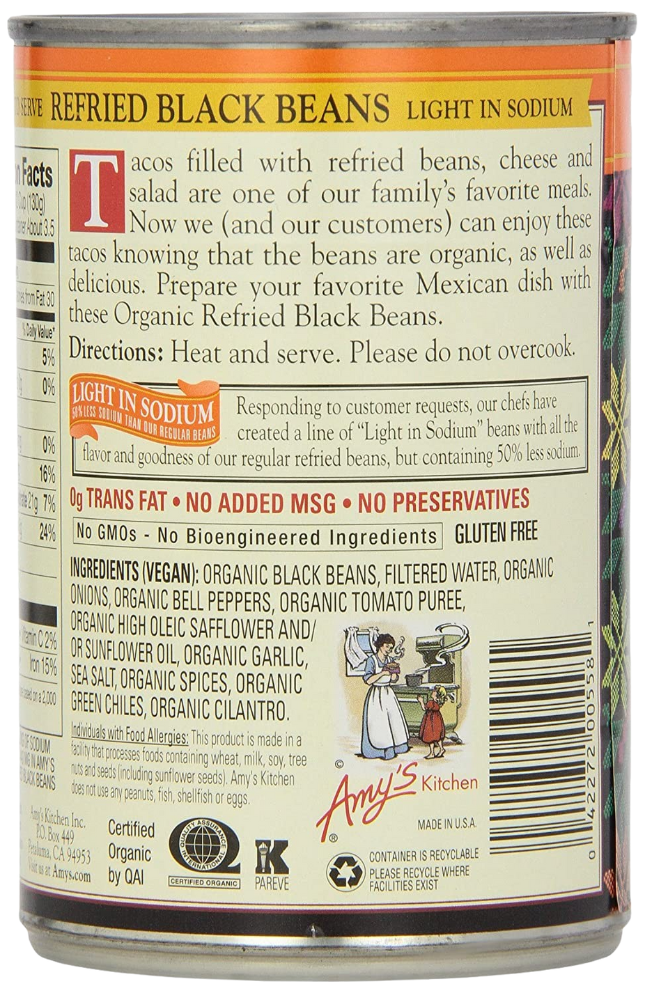 Organic Light in Sodium Black Refried Beans