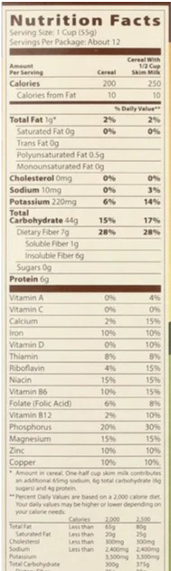 Nutrition Information - Toasted Wheatfuls Cereal