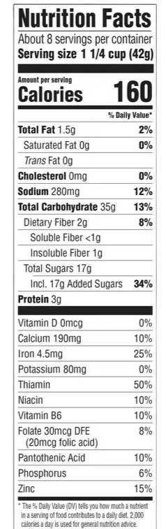Nutrition Information - Marshmallow Matey's Box Cereal