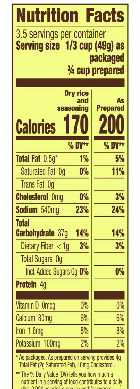 Nutrition Information - Cilantro Lime Rice