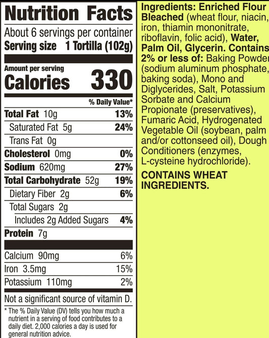 Nutrition Information - Restaurant Style Flour Tortillas Grande (6 CT)