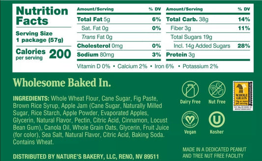 Nutrition Information - Apple Cinnamon Fig Bar (6CT)