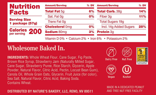 Nutrition Information - Strawberry Whole Wheat Fig Bars (6 CT)