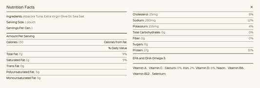 Nutrition Information - Albacore Tuna in Olive Oil