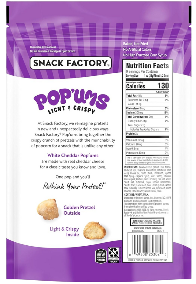 White Cheddar Pop'ums Pretzel Snacks