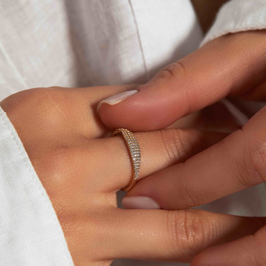 14k Solid Gold Diamond Micro Pave Signet Ring