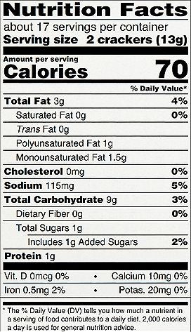 Nutrition Information - Original Vinta Crackers