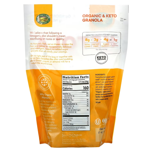 Nutrition Information - Organic Pumpkin Seed & Vanilla Nut Granola