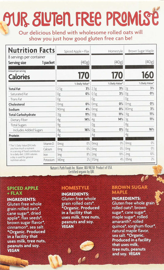 Nutrition Information - Variety Pack Hot Oatmeal Cereal