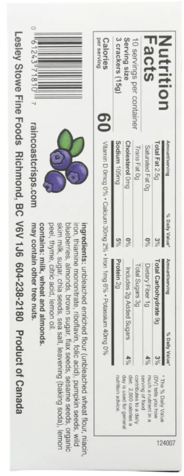 Nutrition Information - Wild Blueberry & Almond Raincoast Crisps