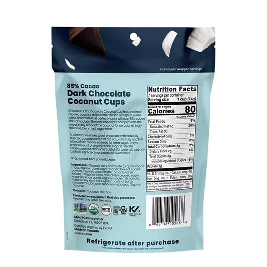 Nutrition Information - Dark Organic Coconut Butter Cup