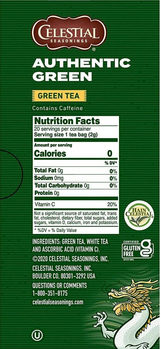 Nutrition Information - Authentic Green Tea (20 Tea Bags)