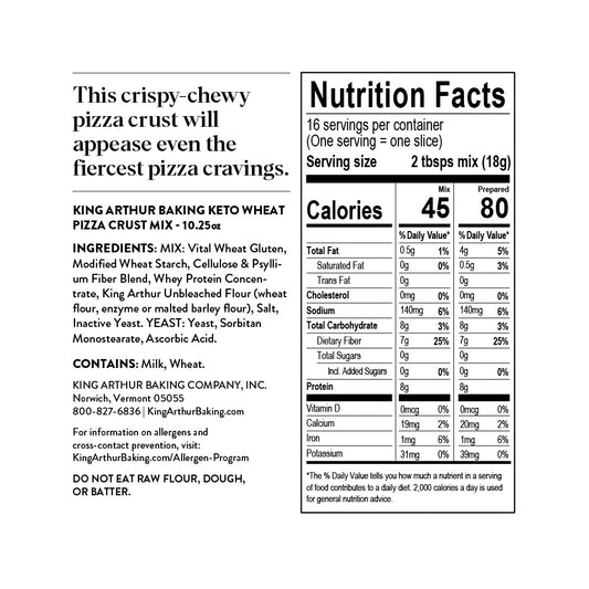 Nutrition Information - Keto Wheat Pizza Crust Mix