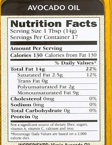 Nutrition Information - Virgin Avocado Oil