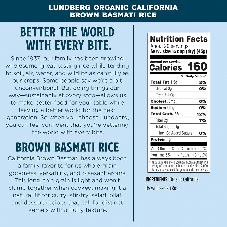 Organic Long Grain California Brown Basmati Rice