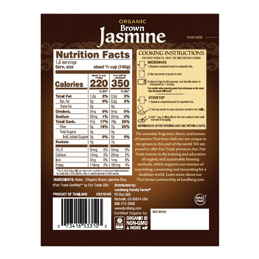 Nutrition Information - Organic Brown Jasmine Steamed Rice