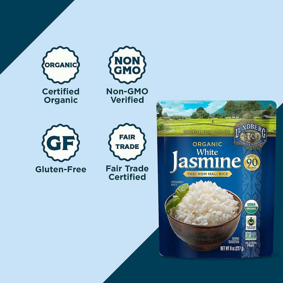 Organic Thai Hom Mali White Jasmine 90-Second Rice (6 Pack)