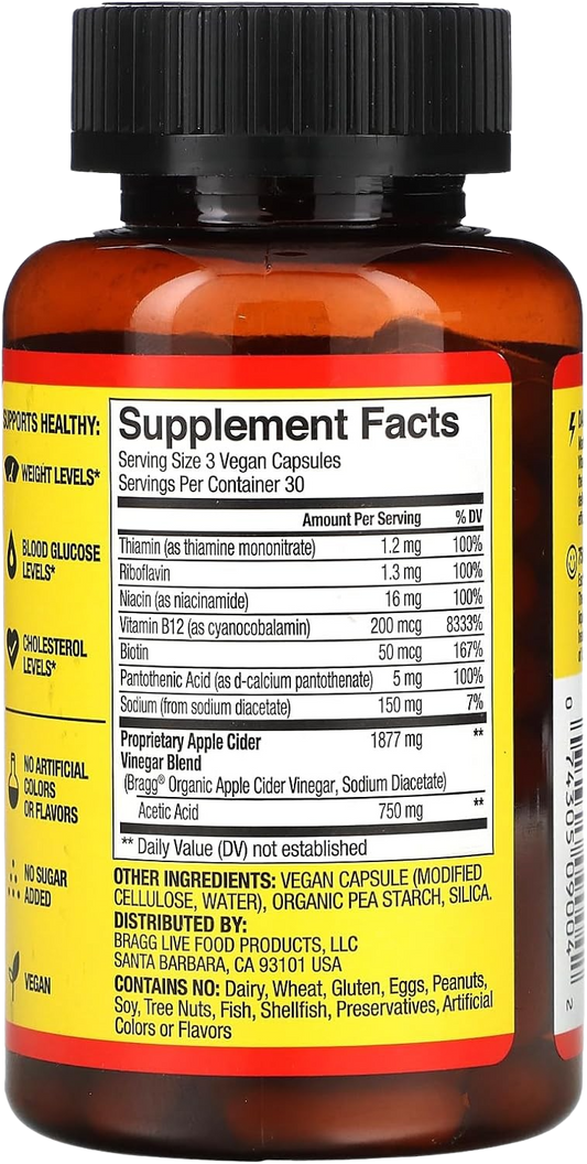 Nutrition Information - Apple Cider Vinegar True Energy Capsules (90 CT)