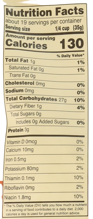 Nutrition Information - Long Brown Rice Flour