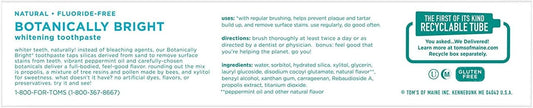 Nutrition Information - Botanically Bright Toothpaste, Peppermint