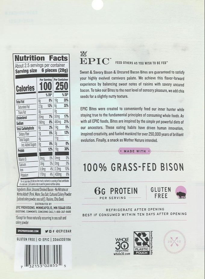 Epic Bison Bacon Chia Jerky Bites