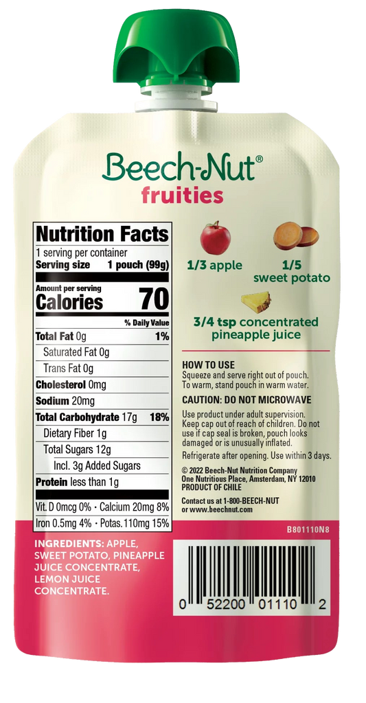 Nutrition Information - Apple, Sweet Potato,Pineapple Fruities Pouches (12 Pack)
