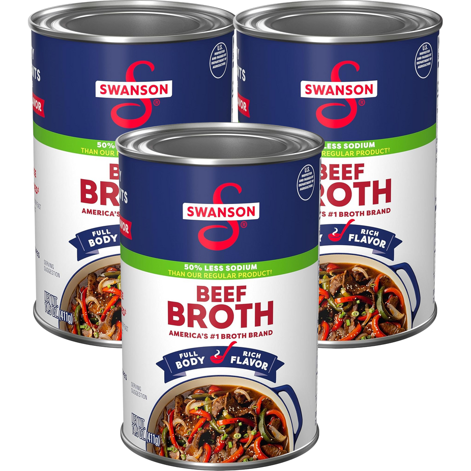 100% Natural 50% Less Sodium Beef Broth (3CT)