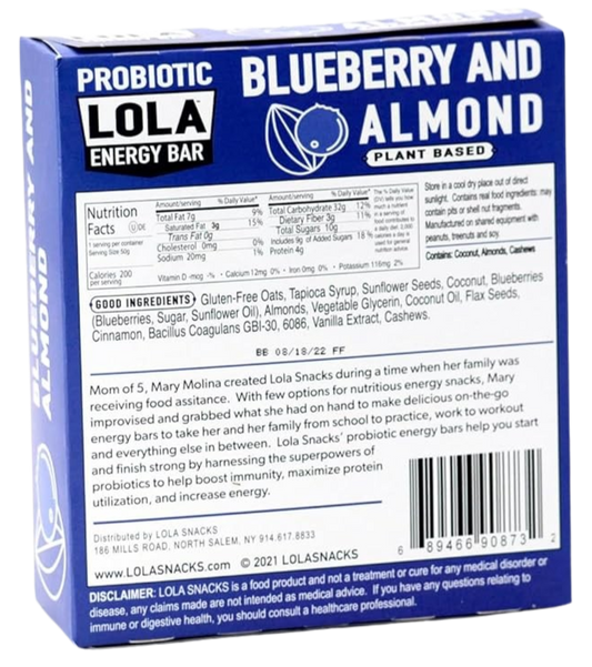 Blueberry and Almond Probiotics Energy Bar (12 CT)